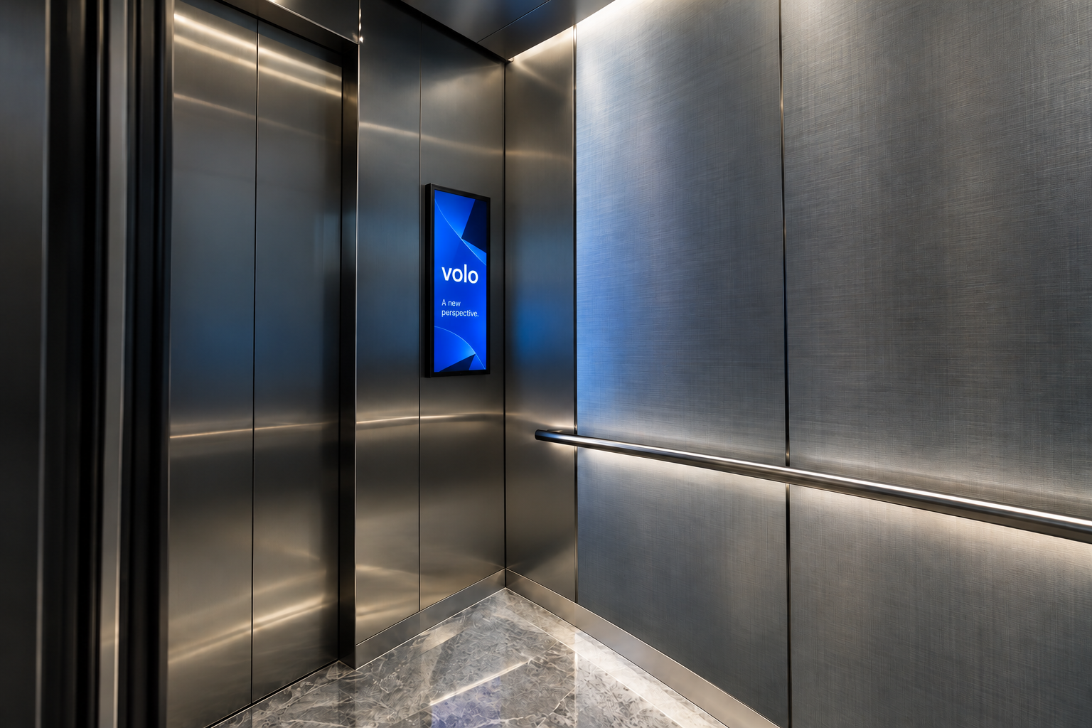 Original volo concept: a portrait screen inside a contemporary elevator